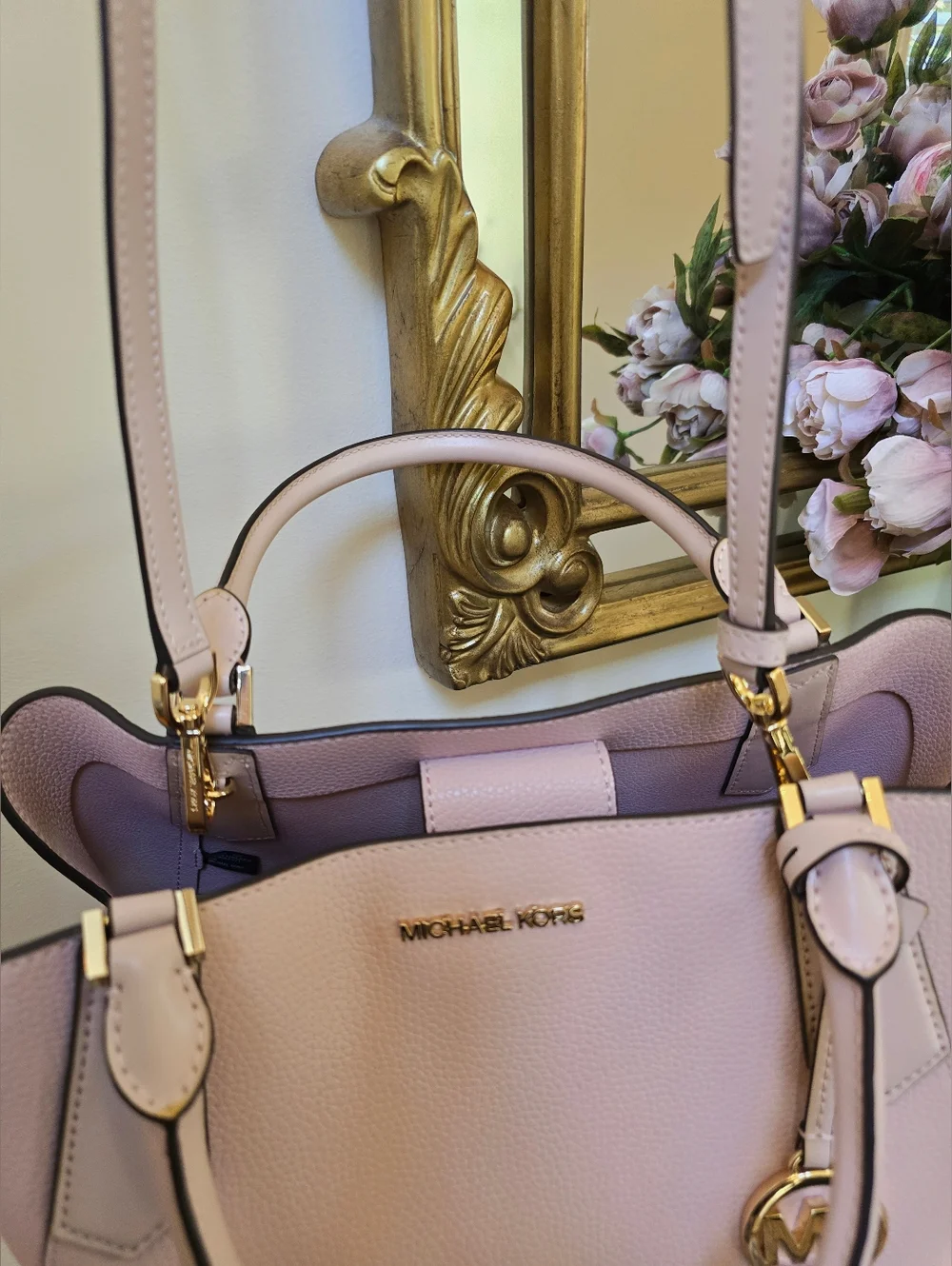 Michael Kors Large Kimberly Pebbled Leather Satchel Blossom Gold Hardware NWOT - Picture 5 of 10